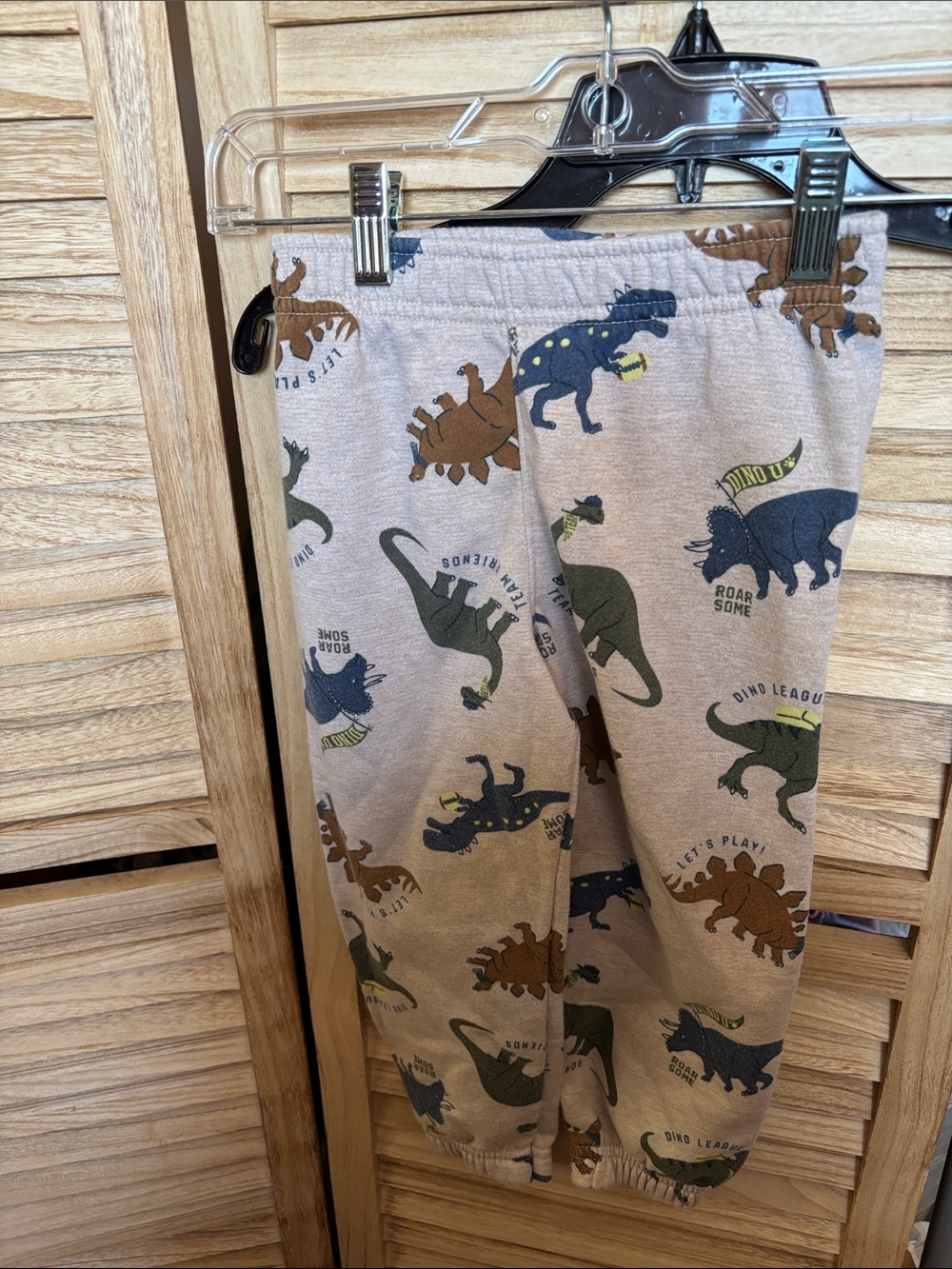 Garanimals Beige Jogger Pants with Green, Navy & Brown Dinosaur Print 4T